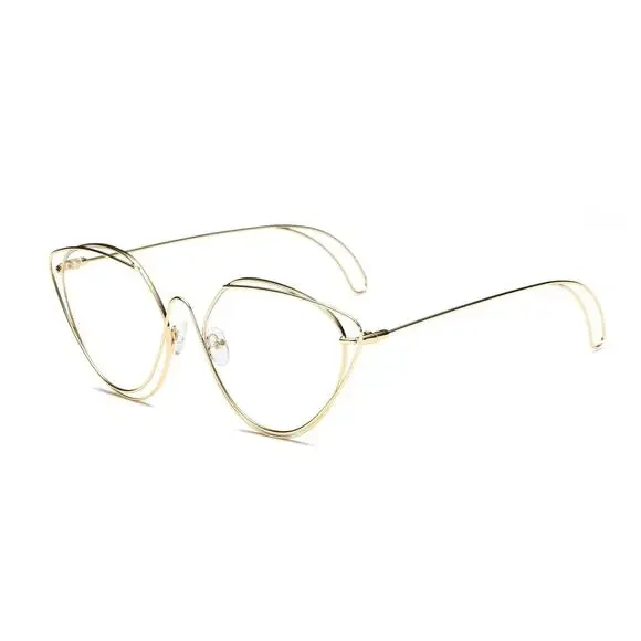 Sophisticated Look Womens Gold Thin Wire Frame Cat Eye Clear Lens Glasses - Picture 2 of 3